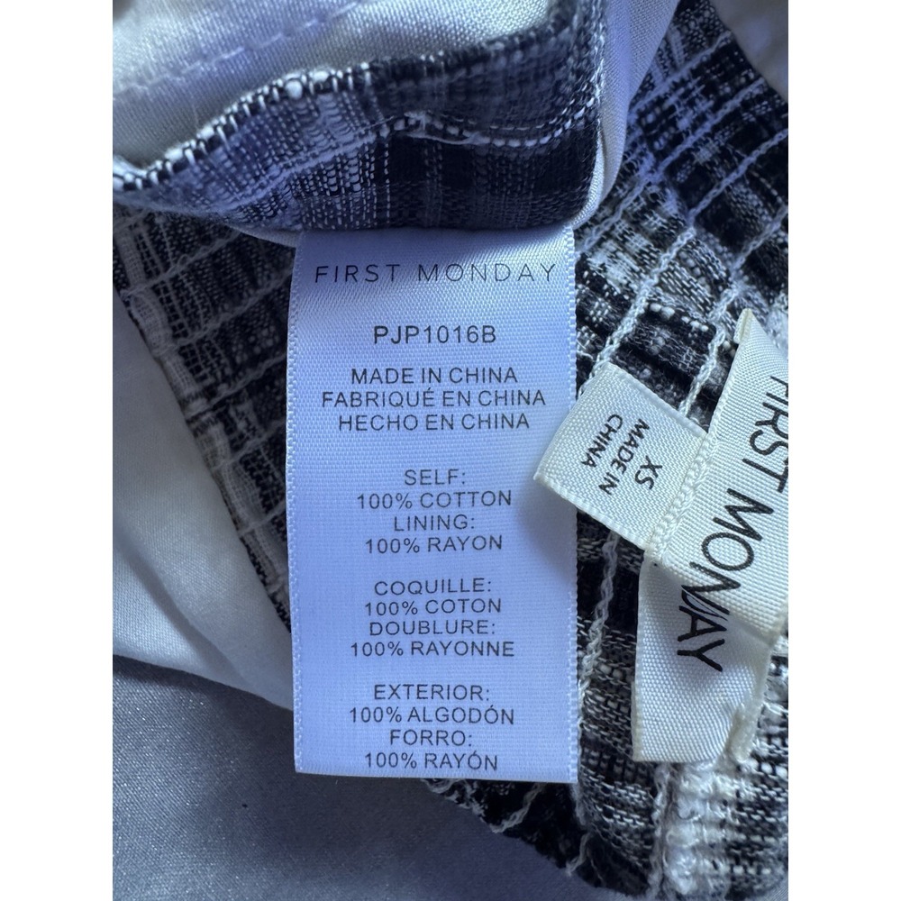 First Monday Plaid Wide Leg Jumpsuit XS Black White Button Detail Cotton - Picture 8 of 9